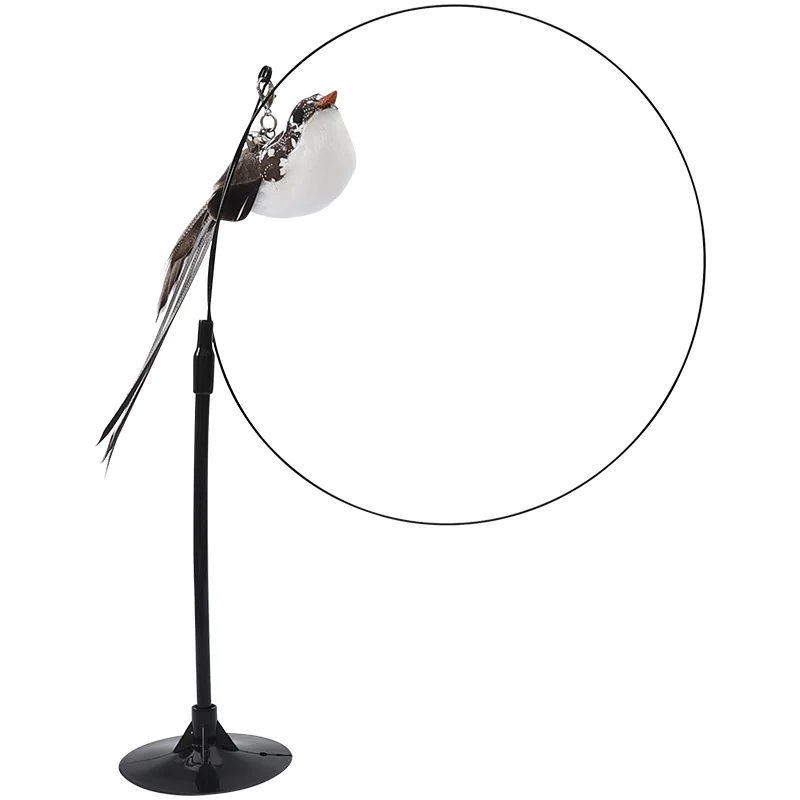 Pet Cat Teaser Toy Bird Feather Stretch Fishing Rod with Suction Cup Play Wand Interactive Toys Pets Accessories Replacement Cat