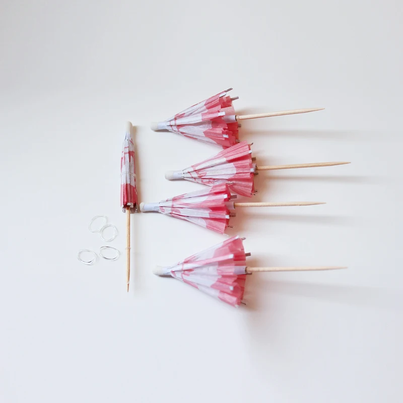 Jimao Cocktail Umbrella picks - OEM Food Safe grade 4 inch Tropical Parasol party Decoration Wood Disposable Cocktail Picks