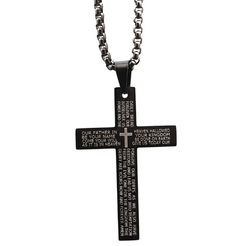 Stainless Steel Necklace For Men Prayer Choker Cross Pendant Black/Silver Chain Prayer Religious Medals Christian Jesus Jewelry