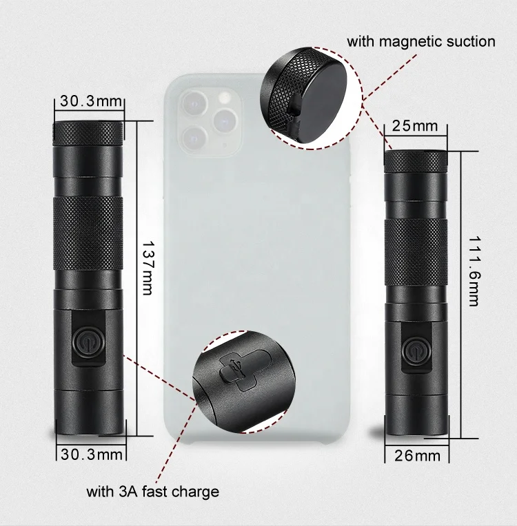 Custom Lanterna Linternas Flood LED 1100 Lumen Pocket Magnet Usb Rechargeable El Feneri Camping Flashlights Torches Flash Light