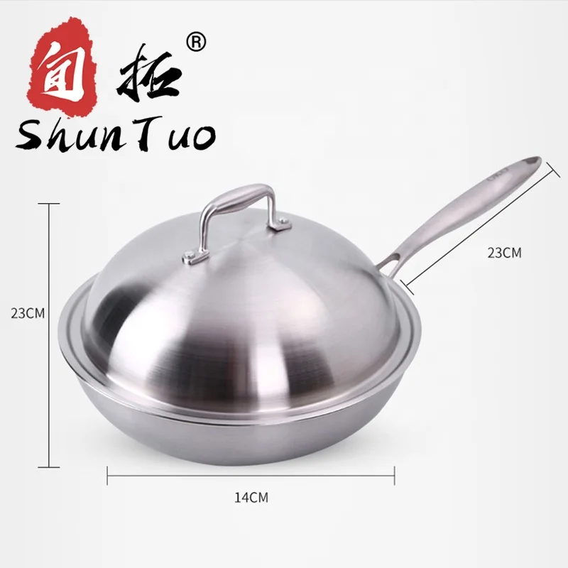 
Cover Metal 30CM Stainless Steel Wok Frying with Lids Nonstick wok pan 