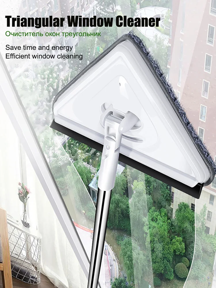 Microfiber Triangular Mop Lengthen Glass Ceiling Clean Mop Kitchen Wall Flat Floors Windows Double Side Brush Home Cleaning Tool