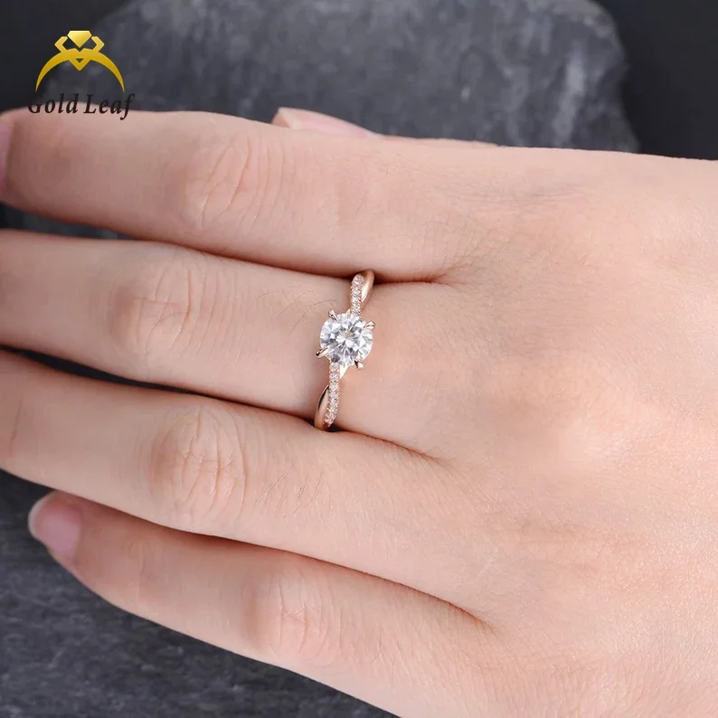 Goldleaf Fine Jewelry custom ring 14k solid gold vvs moissanite wedding band ring 1.2ct lab grown diamond engagement ring
