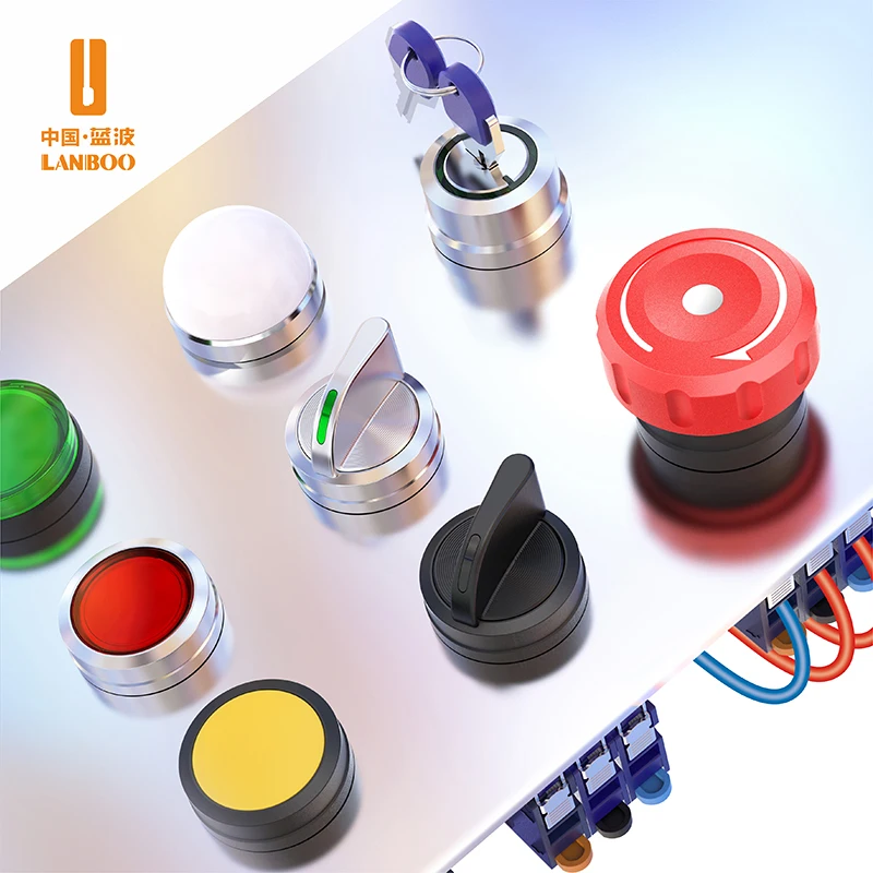 LANBOO 22mm Plug-in High current 25A Metal push button switch indicator light  LED 1NO1NC 2NO Momentary Latching 12V 24V 220V