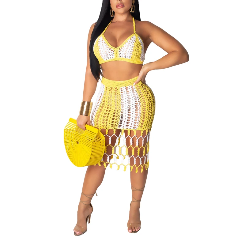 Custom Crochet Set Beachwear Dresses Women Beach Two Pieces Cover Ups
