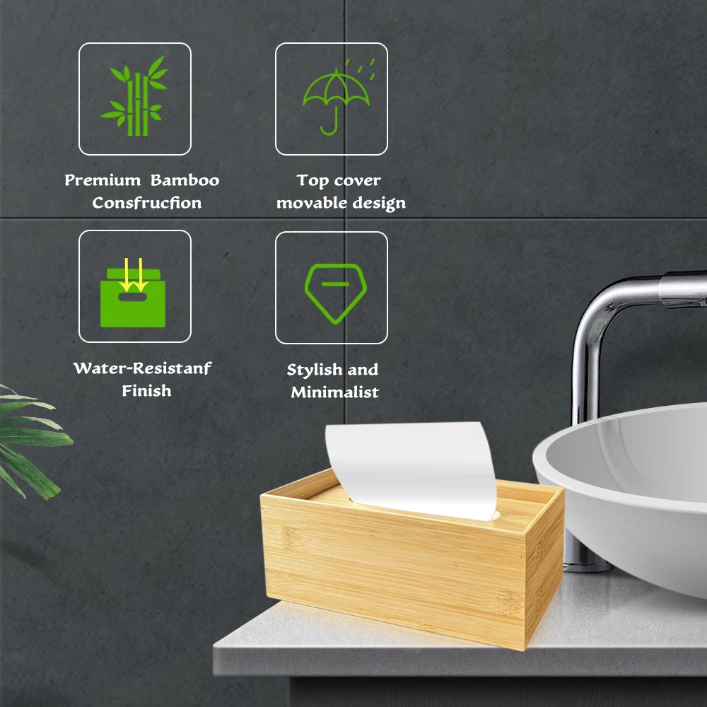 Home Eco-friendly 100% Natural Bamboo Solid Wooden Tissue Case Cosmetic Tissue Paper Box Container Holder For Kitchen Car
