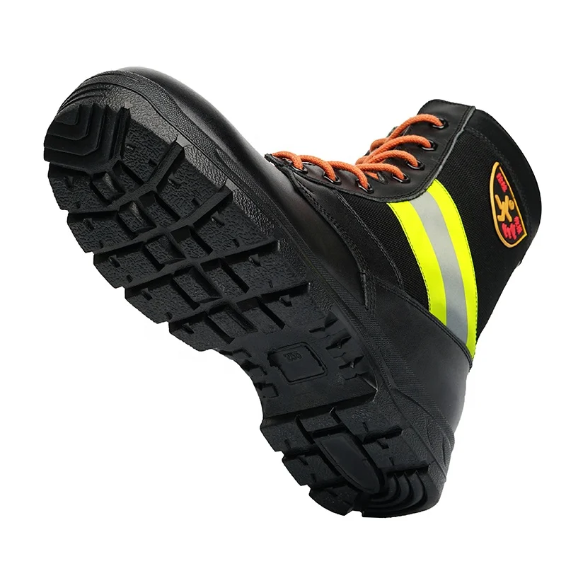 Factory OEM Leather Anti- puncture Waterproof Safety Shoes Fire Rescue Protective Boots Work Boots