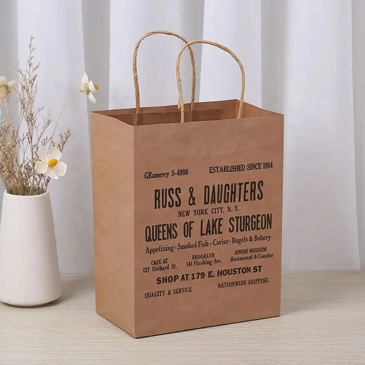 Custom Made Twisted Paper Handles Brown Takeout Takeaway Fast Food Kraft Paper Bag for Restaurant Craft Paper Bags