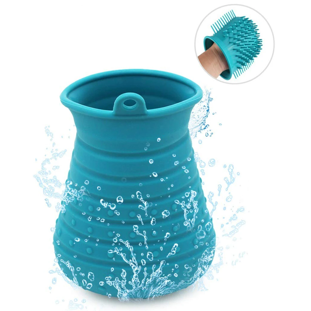 Blue Green Dog Paw Cleaner Cup Bathing Brush 2 In 1 Portable Pet Foot Cleaner Silicone Grooming Paw Washer For Medium Large