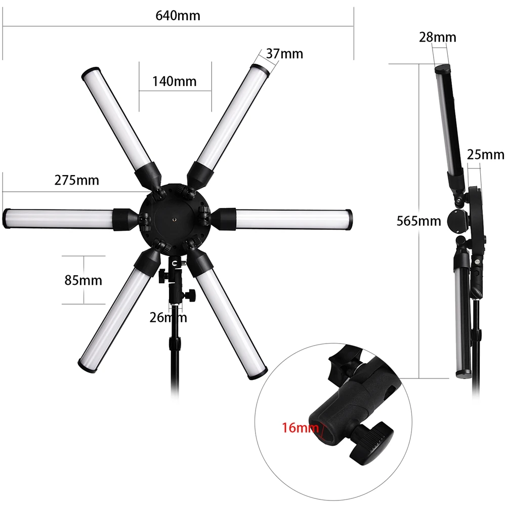 FOSOTO FT-06 MINI Multimedia Extreme Star Light Lamp 3200-5600K 6 tubes Led Ring Light with Tripod For Camera Phone makeup