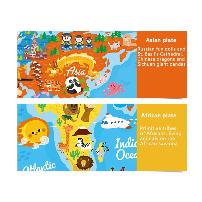 Toi Children Early Educational Kids Colorful Cartoon Baby Interesting Learning World Map Jigsaw Puzzle Game Toys