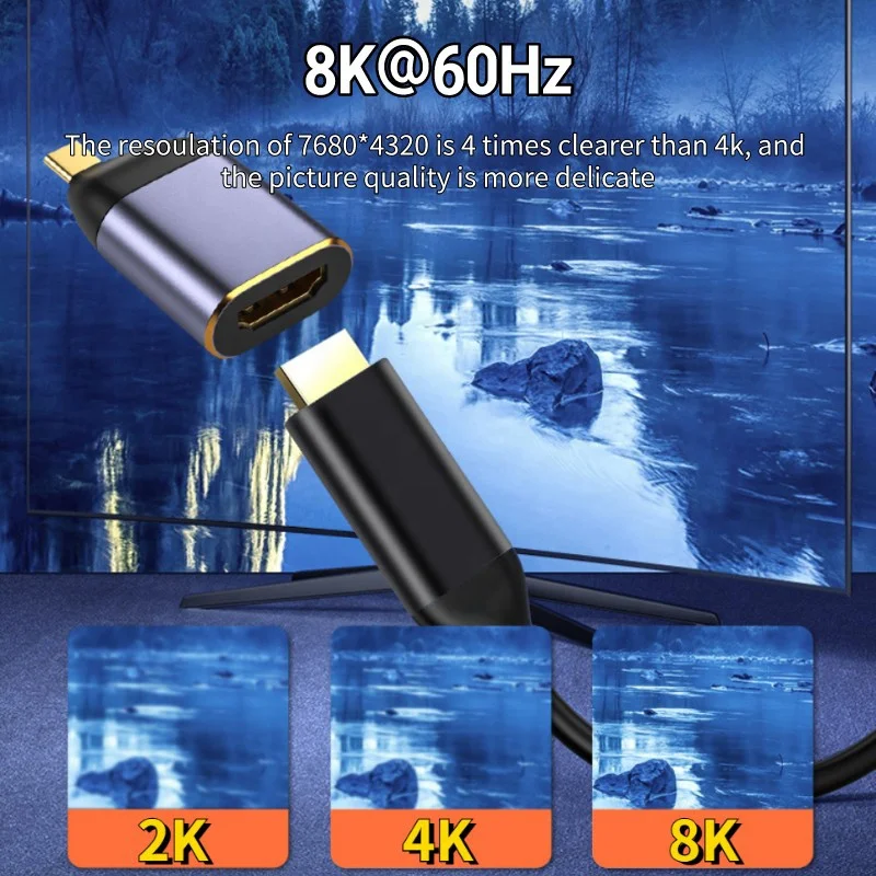 USB C To 8K Female HDMI Video Converter Adapter Cable Type C To 8K 60Hz 4K 144Hz HDMI Female Video Converter Adapter Cable