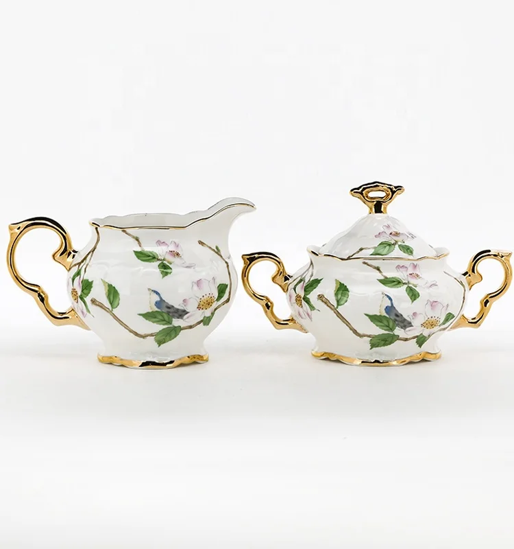 
New Bone gold rim luxury white tea sets with creamer sugar Jug 