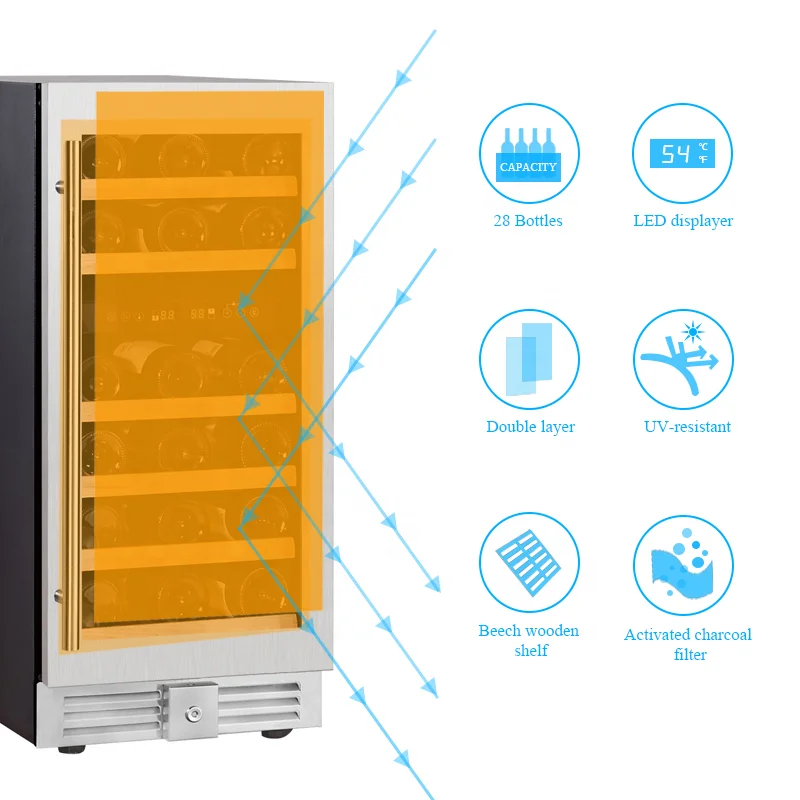 220V / 110V Stainless Steel Glass Door Built In Dual Zone Thermostat Compressor Fan Cooling Electric Red Wine Cooler