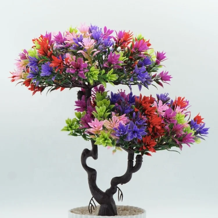 YAYUN J-3262 Plastic Outdoor Artificial Bonsai Tree Colors Ceramic Pots