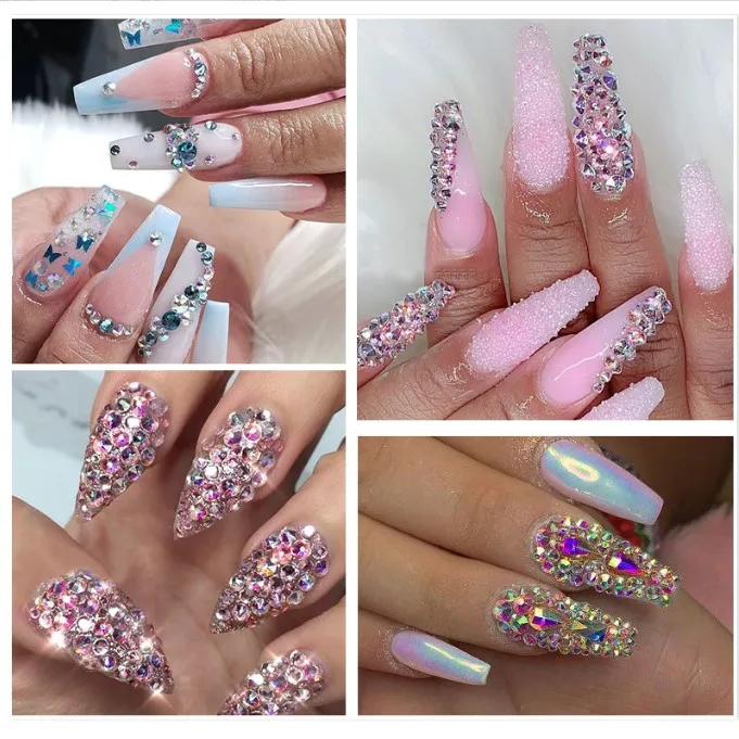 New 12 Grids Geometry Shiny Glass Crystal Rhinestones Nail Decoration Round Flat Back DIY Nail Art Crystals Jewelry +Dotting Pen