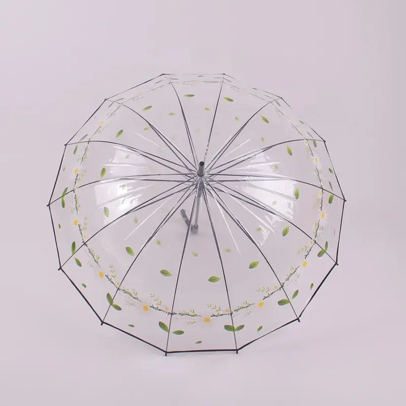 Wholesale high quality windproof and waterproof transparent straight umbrella sweety pink flower umbrella