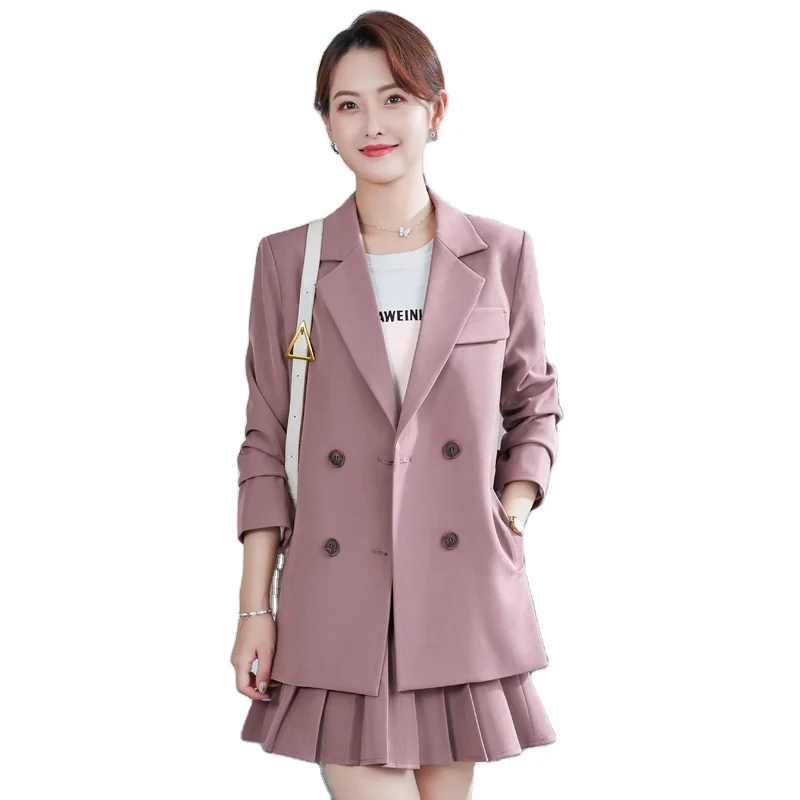 Japanese style Purple mini pleated short skirt working uniform customized young girl 2 piece tuxedo suit set for summer