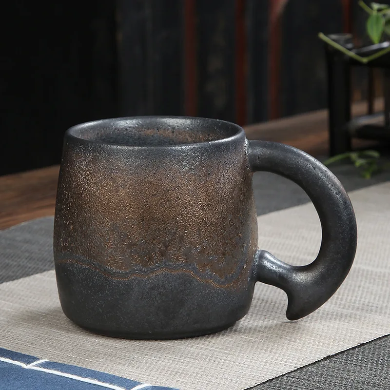
350 ml 11.8 oz Japanese style hand made ceramic coffee mug retro Coarse pottery The Arab coffee cup home office cup logo custom 