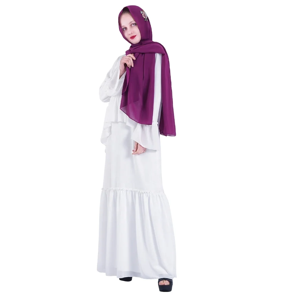 2021 New Scallop False 2-piece Middle East Arabic Long Sleeve Ladies Islamic Clothing Robe Women Modest Abaya Muslim Dress