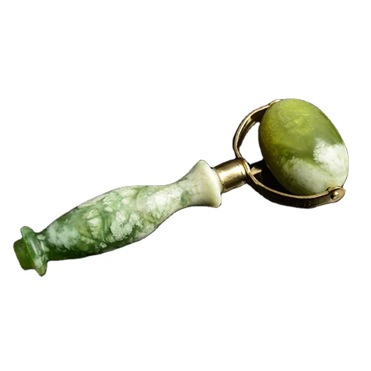 Best Selling Products Green Xiuyan Jade Face Roller Guasha Welded Metal Jade Roller Gua Sha For Beauty Tools