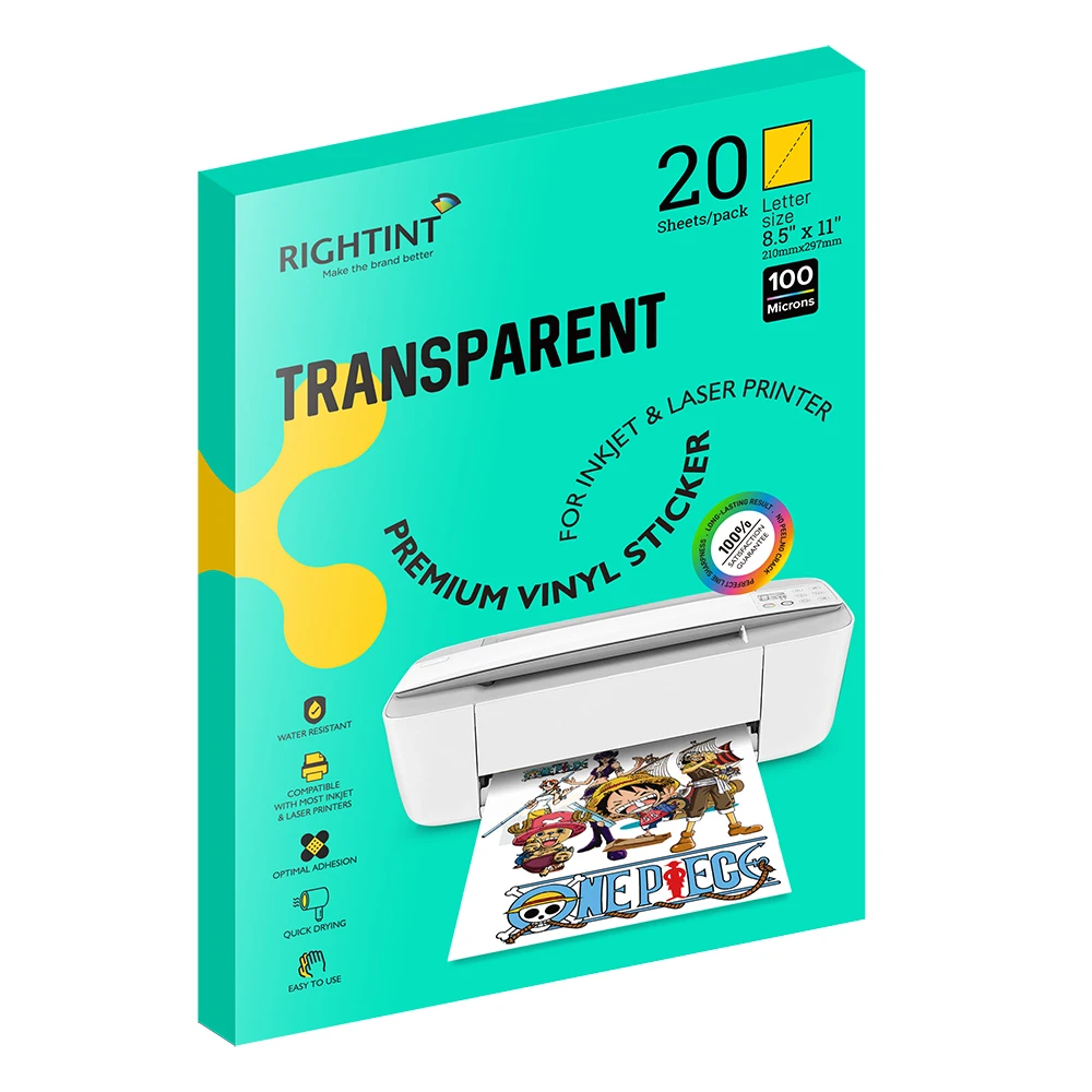 Pack of 20 Sheets High Sticky Printable Transparent Self Adhesive Full Sheet A4 Sticker Label Paper for Inkjet & Laser Printers