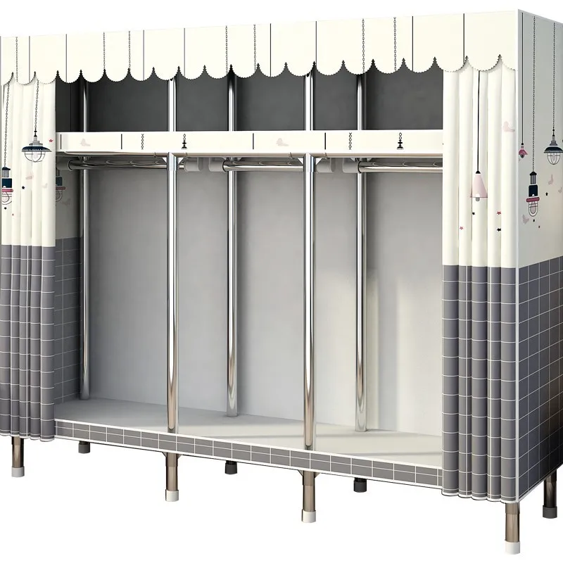 Simple modern design metal frame fabric wardrobe Bedroom Wardrobe Organizer closet