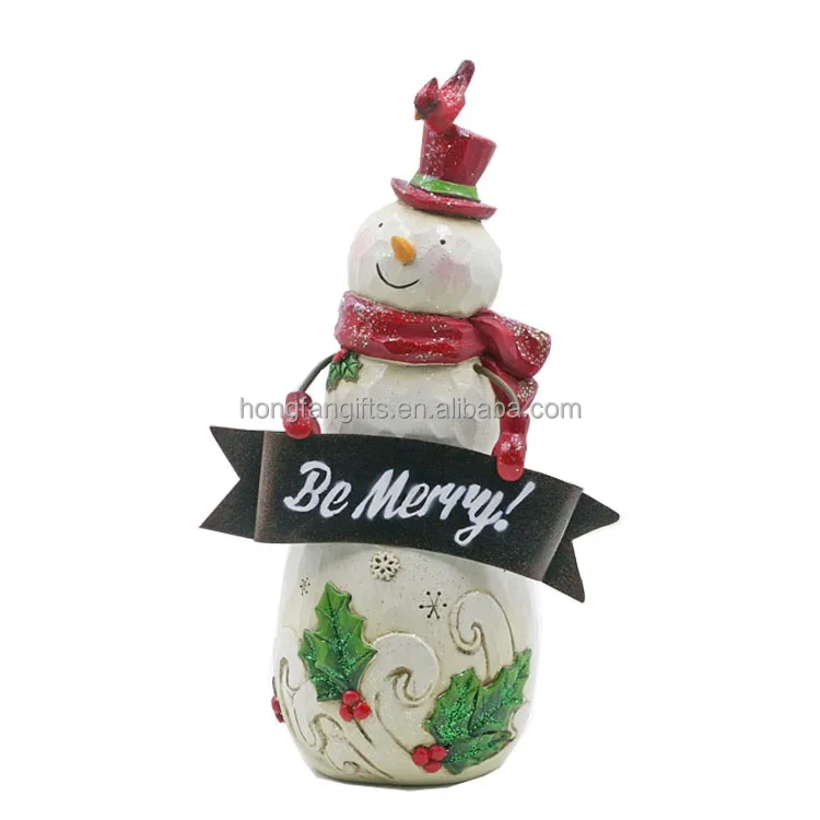 Polyresin Christmas Decor For Home Resin Snowman Hold Be Marry Sign Figurines