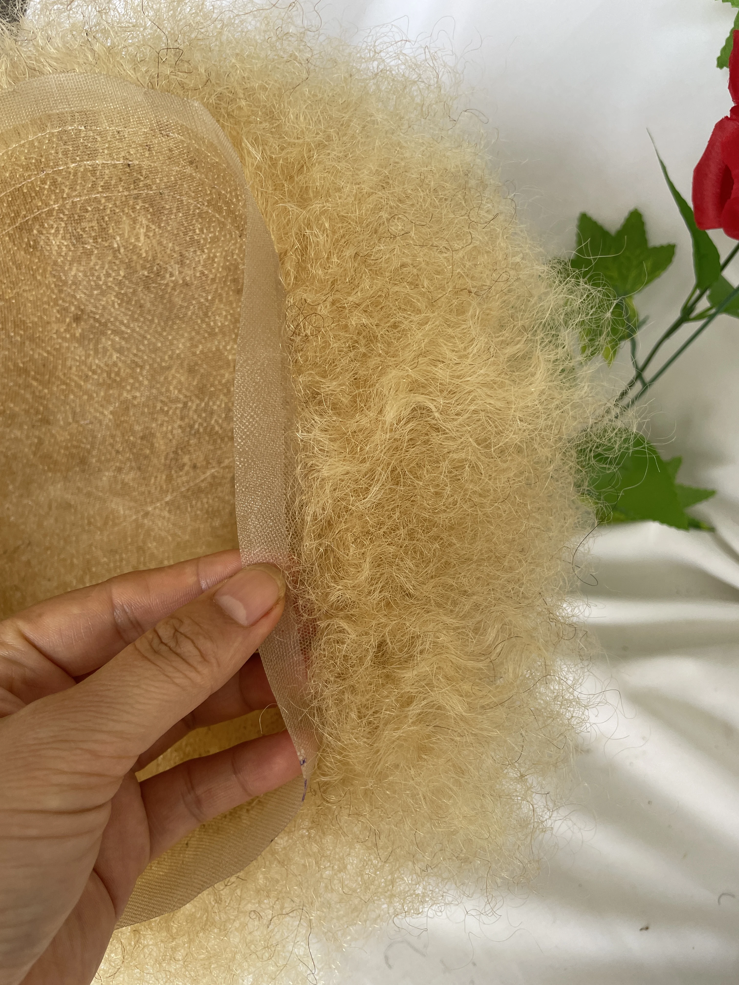 Mens Wigs Human Hair Afro Curly  8x10 inch Afro Curl Toupee for Black Men Full Lace Hair System #613 Blonde Men Toupee Hair Wig