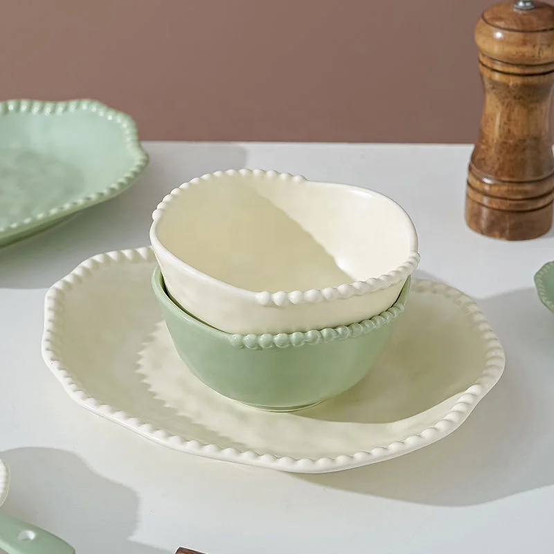 Nordic Ins Style Matte Ivory Light Green Colors Ceramic Coffee Cup Porcelain Dinnerware Sets for Sale