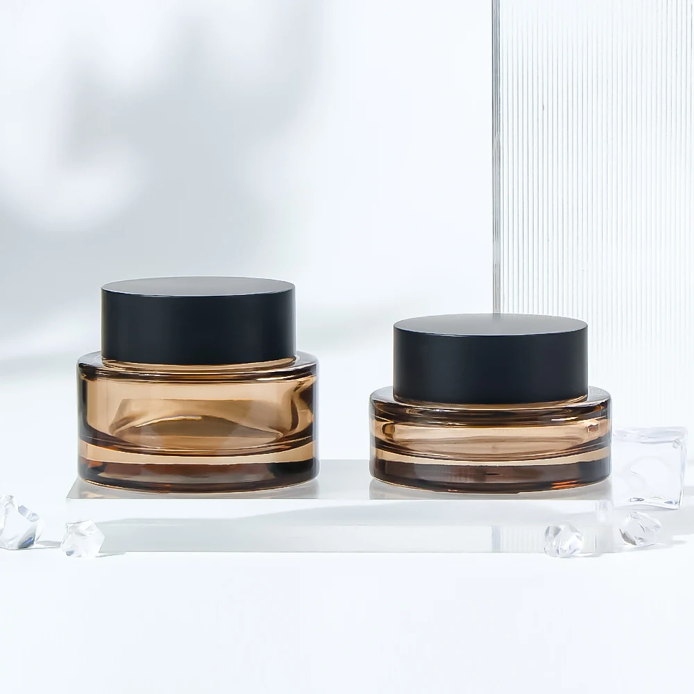 30g 50g Amber Glass Cream Jars with Black Bamboo Tops Brown Glass Bottles with Plastic Bamboo lid