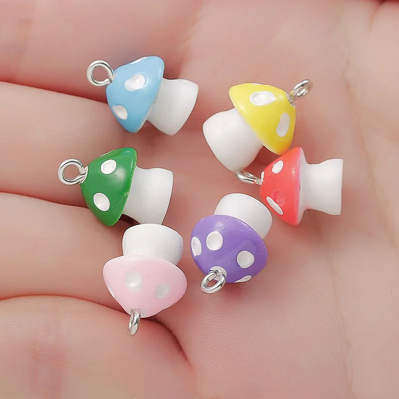 Multicolor Keychain Natural Resin Mini Mushroom Pendant Diy Necklace Accessories