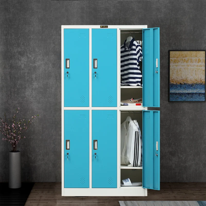 6 door sky blue  with key lock metal lockers gym locker