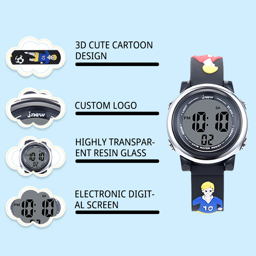 JNEW 3D cartoon 7 color LED pc girl kids girl watch gift set cheap kids digital watches digital watch for kids