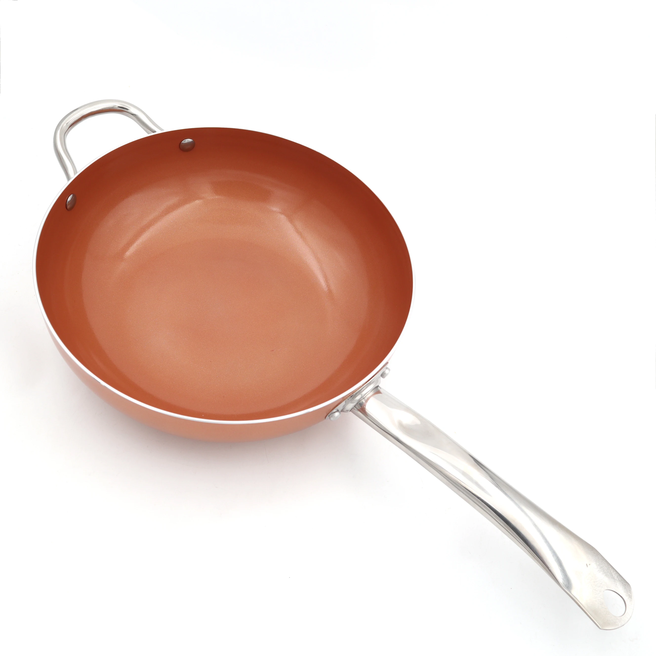 Copper Non-Stick Coating Wok Stainless Steel Handle With Ear Induction Available Wok Chino Cooker