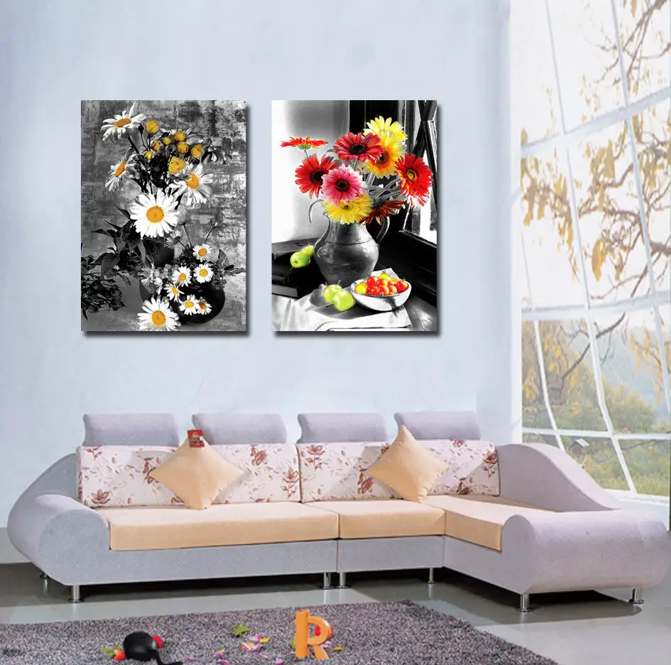 Wholesale Gray Background Picture Printing Colorful Drawing Paint Oil Painting Prints Flower Wall Art Painting