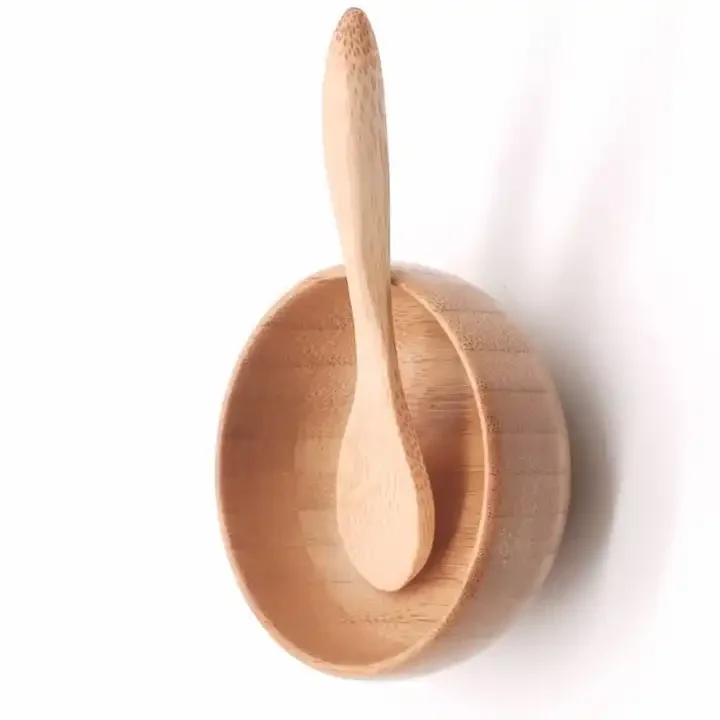 Co- Friendly Durable Household Wooden Dough Woven Wood Bamboo Bowls Bamboo Wooden Salad Bowl With Spoon