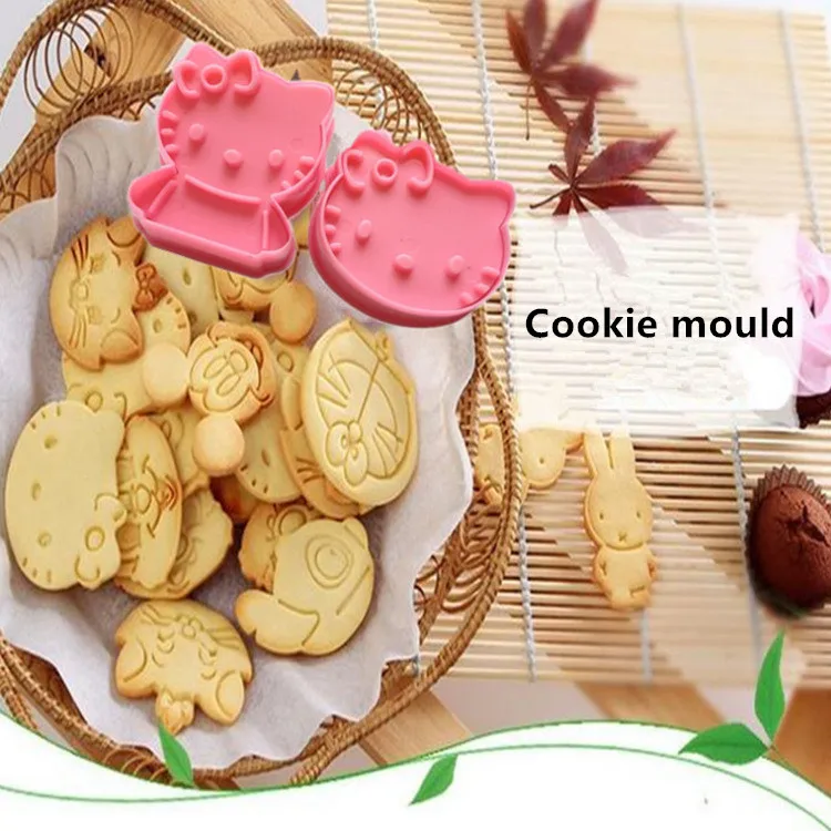 
Biscuit tools plastic biscuit mold 3D stamp Kitty cat shaped cookie cutter 