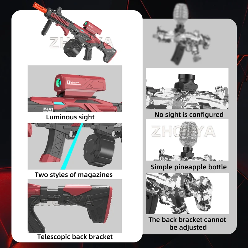 Zhorya Hot Selling Gel Ball Blaster M416 Toy Gun M4 High Capacity Electric Gel Ball Gun Automatic Water Ball Gun