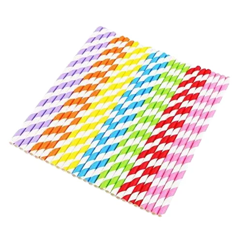 Shunli Biodegradable Paper Straws Durable & Eco-Friendly in 10 Color Stripes Drinking Straws & Party Decoration Supplies