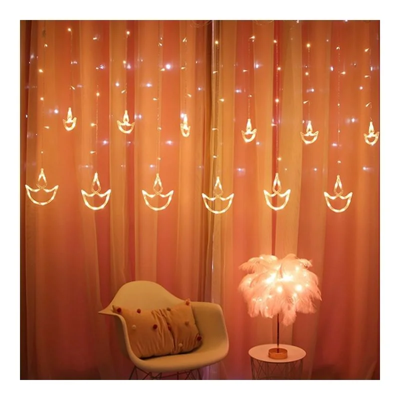 110V/220v Diwali India Fairy Divas Diya Ramadan Muslim Eid Garden Party Holiday Decoration Wall Window Led Curtain String Lights