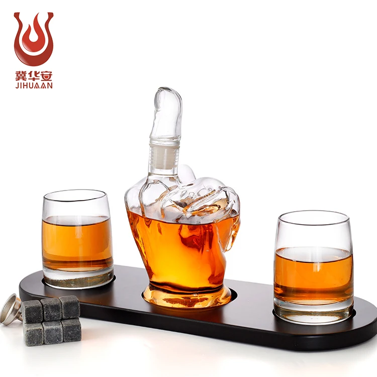 customized shaped whiskey glass bottle vodka glass Decanter Hand shaped wine bottle modern whisky decanter