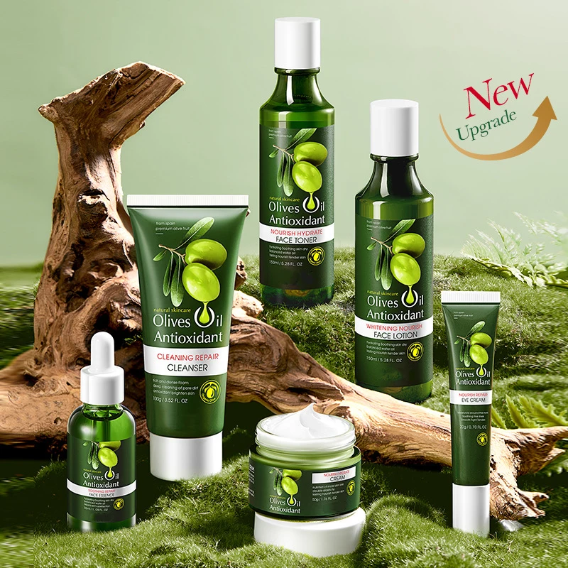 Wholesale Noblewoman Organic Herb Face Care Set Six-Piece Anti-Aging Anti-Wrinkle Acne-Fighting Facial Skincare Olive