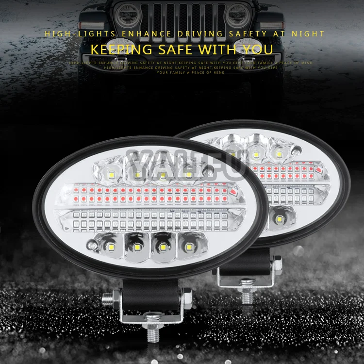 New factory direct sale 5-inch 144W white red blue flashing 9-36V led car work light for truck SUV trailer offroad motorcycle