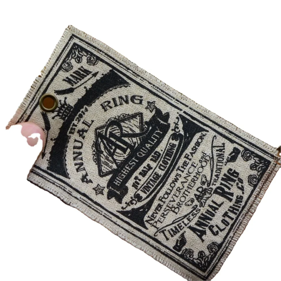 Wholesale Custom Printed Garment Labels Retro Distressed Brown Kraft Paper Swing Hangtags Barcode Designer Apparel Hang
