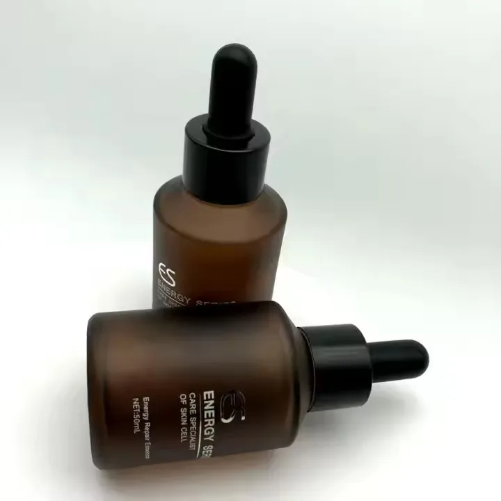 Luxury Serum Glass Bottle 50ml Frosted Amber Serum Glass Bottle Essence Dropper Bottle