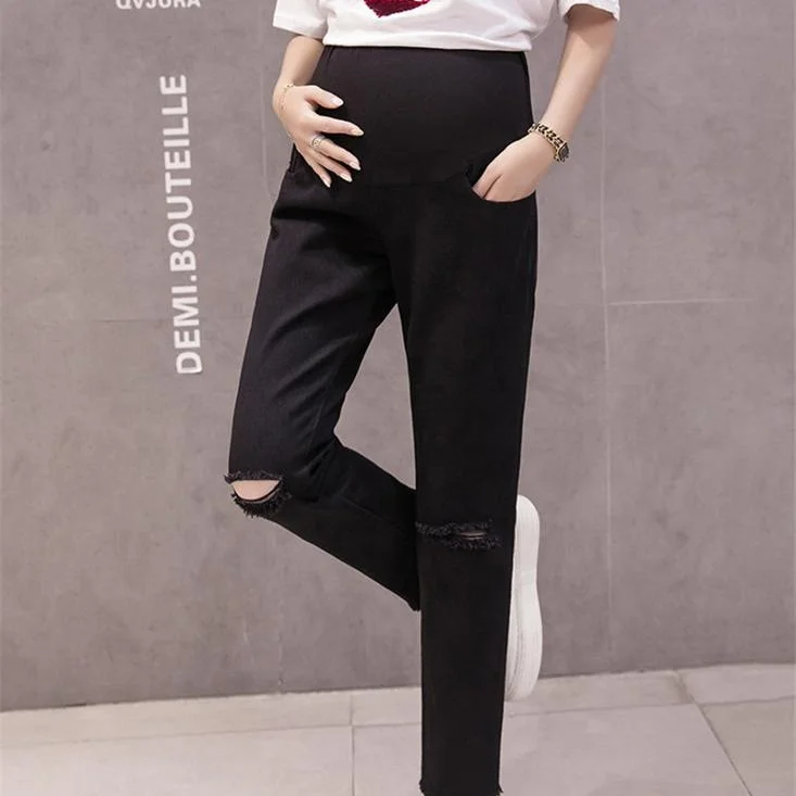 
2019 Korean version of the hole pregnant women stomach lift jeans 