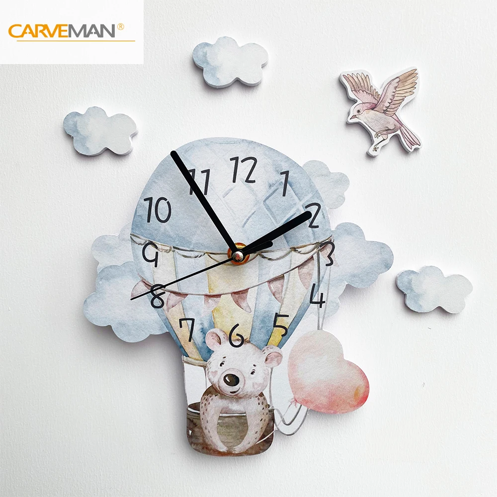 Funlife SWC028 Cute Funny Home Kitchen Decor 3D Hot Air Balloon Wall Clock for Kids Room Decoration