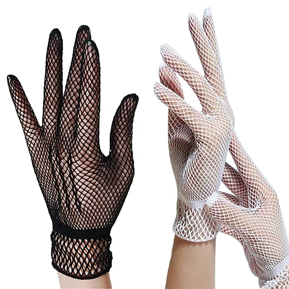 
 RY Women Summer Gloves Sexy Lace Mesh Black Driving Mittens Anti Uv Sunscreen Full Finger Elegant Lady Dance Gloves  