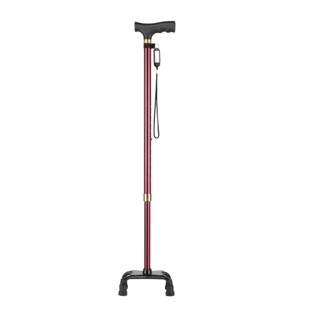 Outdoor Indoor Stylish Wine Red Walking Sticks for Seniors Adjustable Walking Cane for Adults Quad Walking Cane